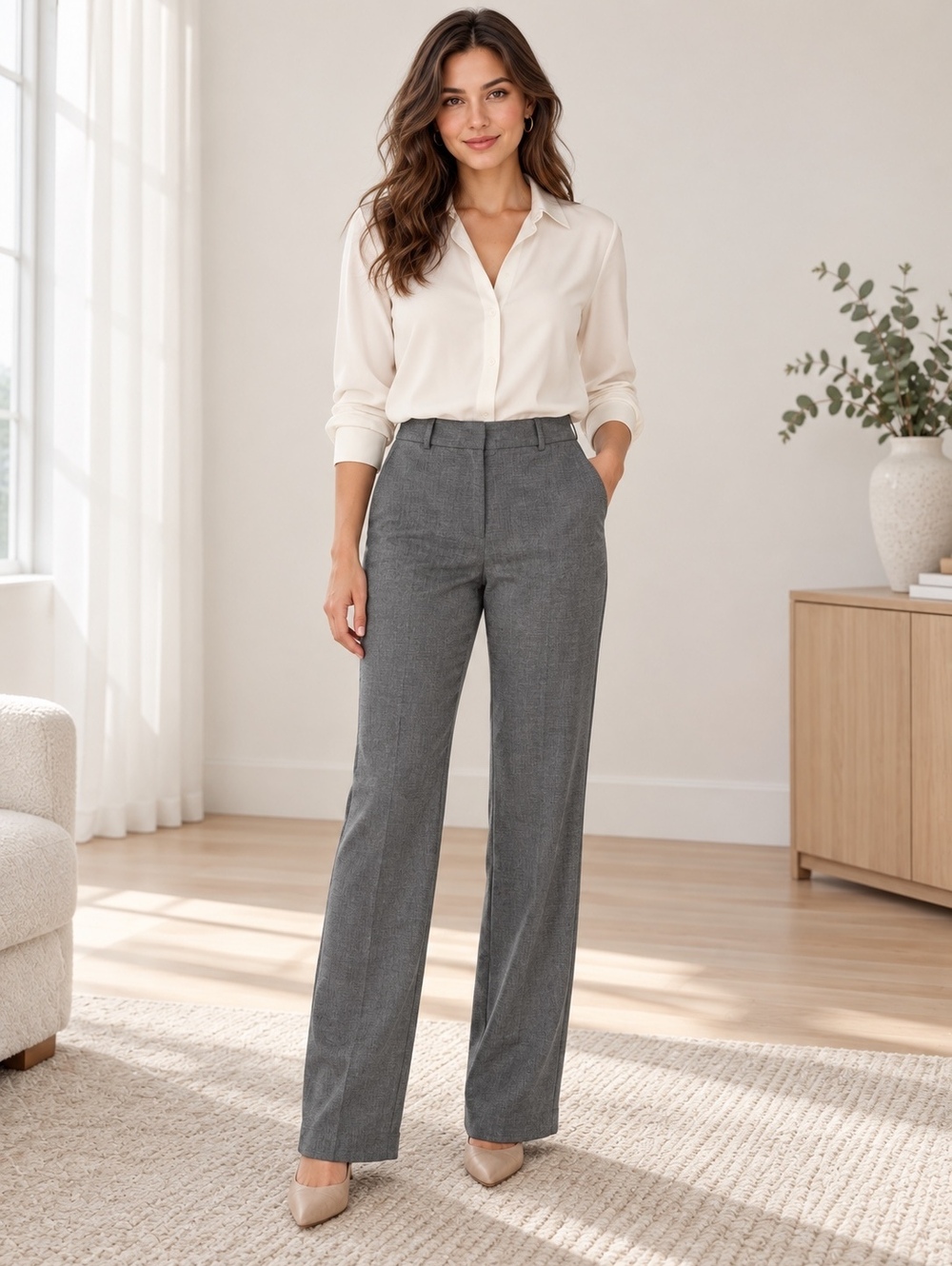 Aritzia Gray Tailored Straight-Leg Trousers Size 4